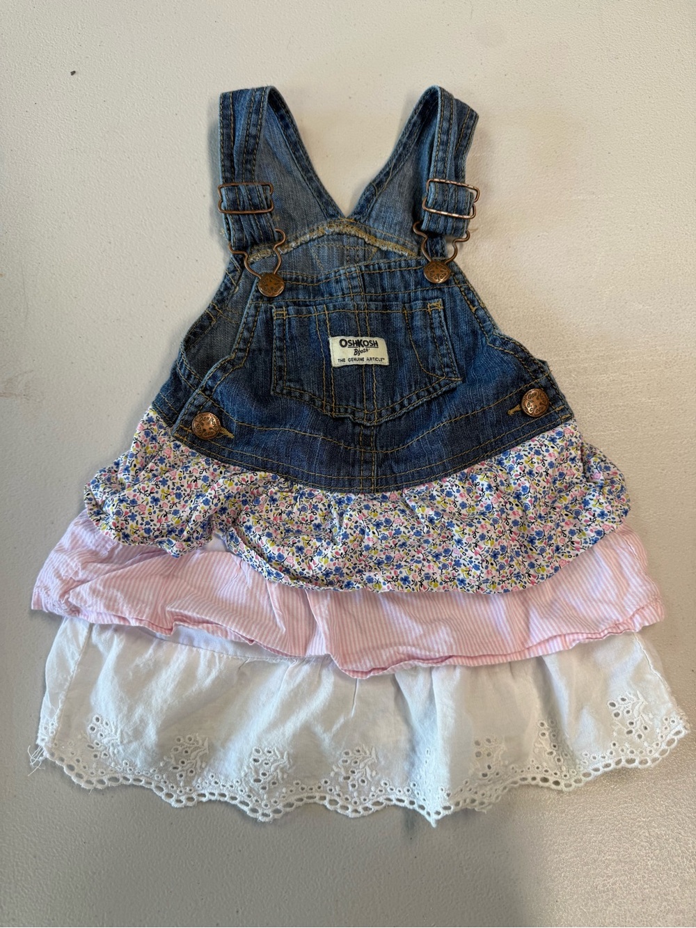 OshKosh B'gosh Light Blue Denim Dress with Pink & White Floral Ruffle